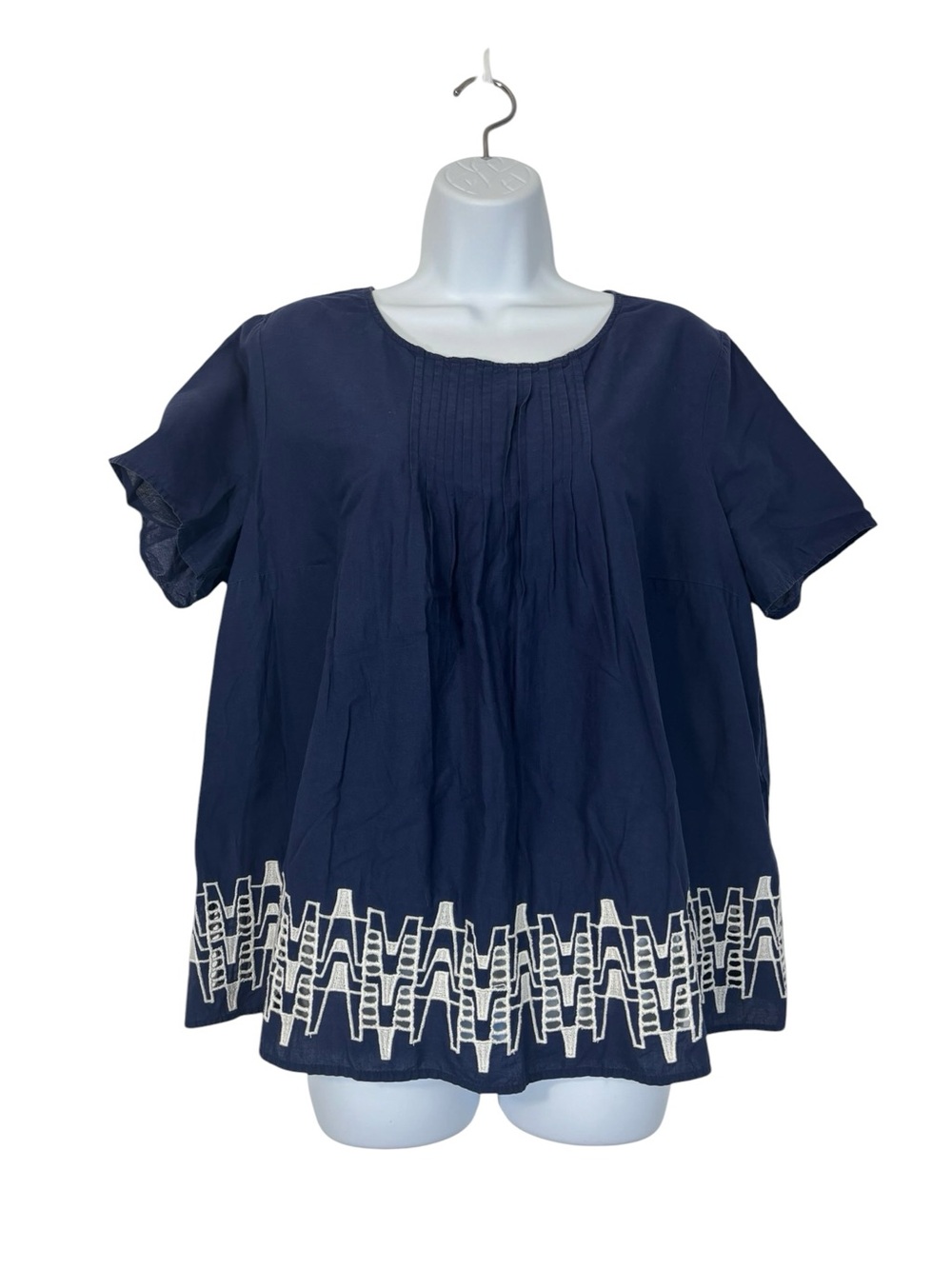Old Navy Navy Blue Embroidered Boho Peasant Top Women’s Large Cotton Blouse
